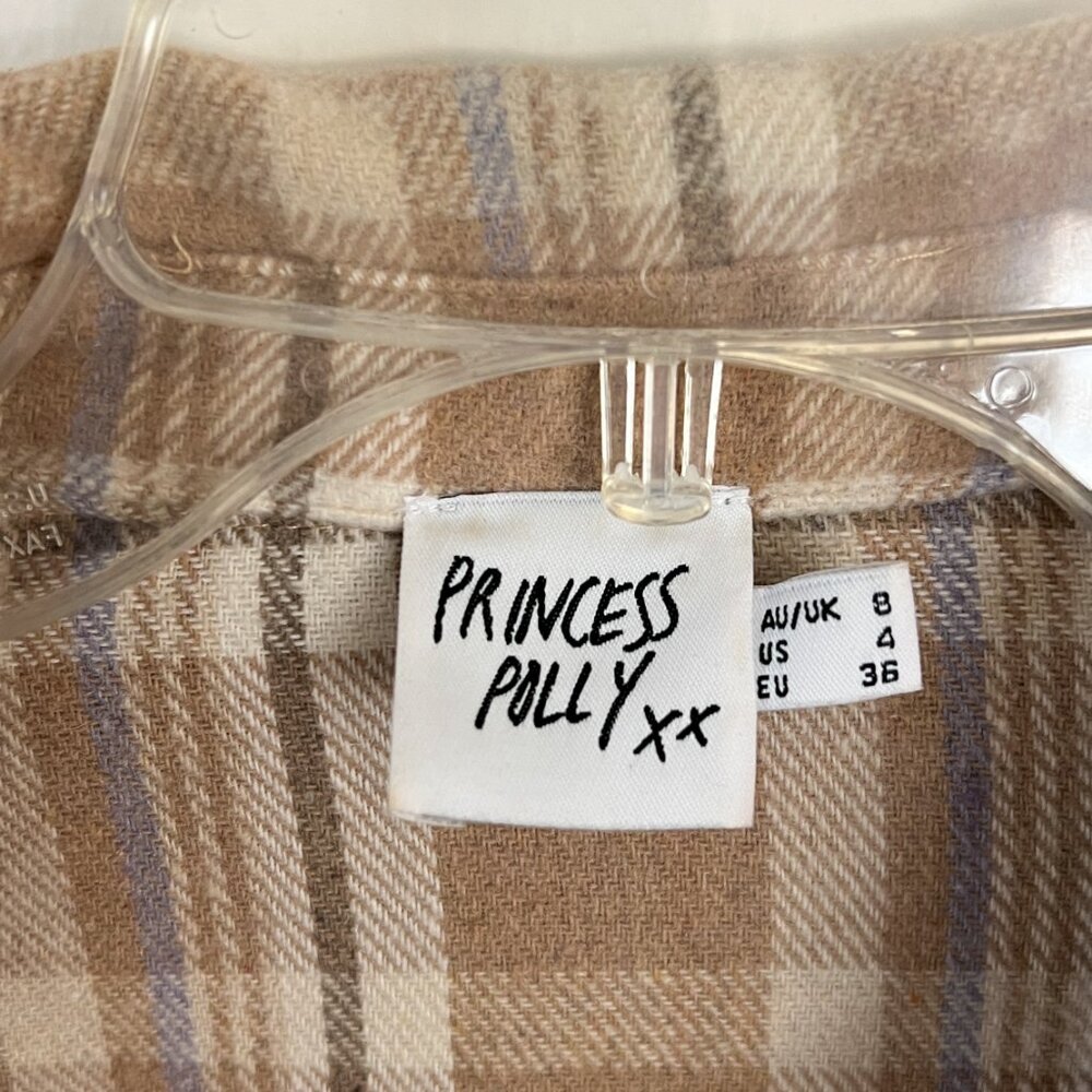 Princess Polly Beige Plaid Button-Down Shacket - Picture 2 of 6